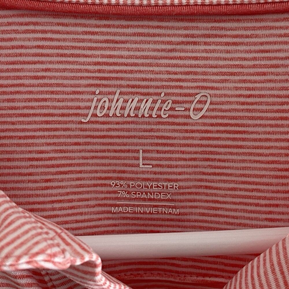 JOHNNIE-O Shirt Mens Size Large Polo Performance Stripe Golf Wicking Conch - Picture 2 of 6